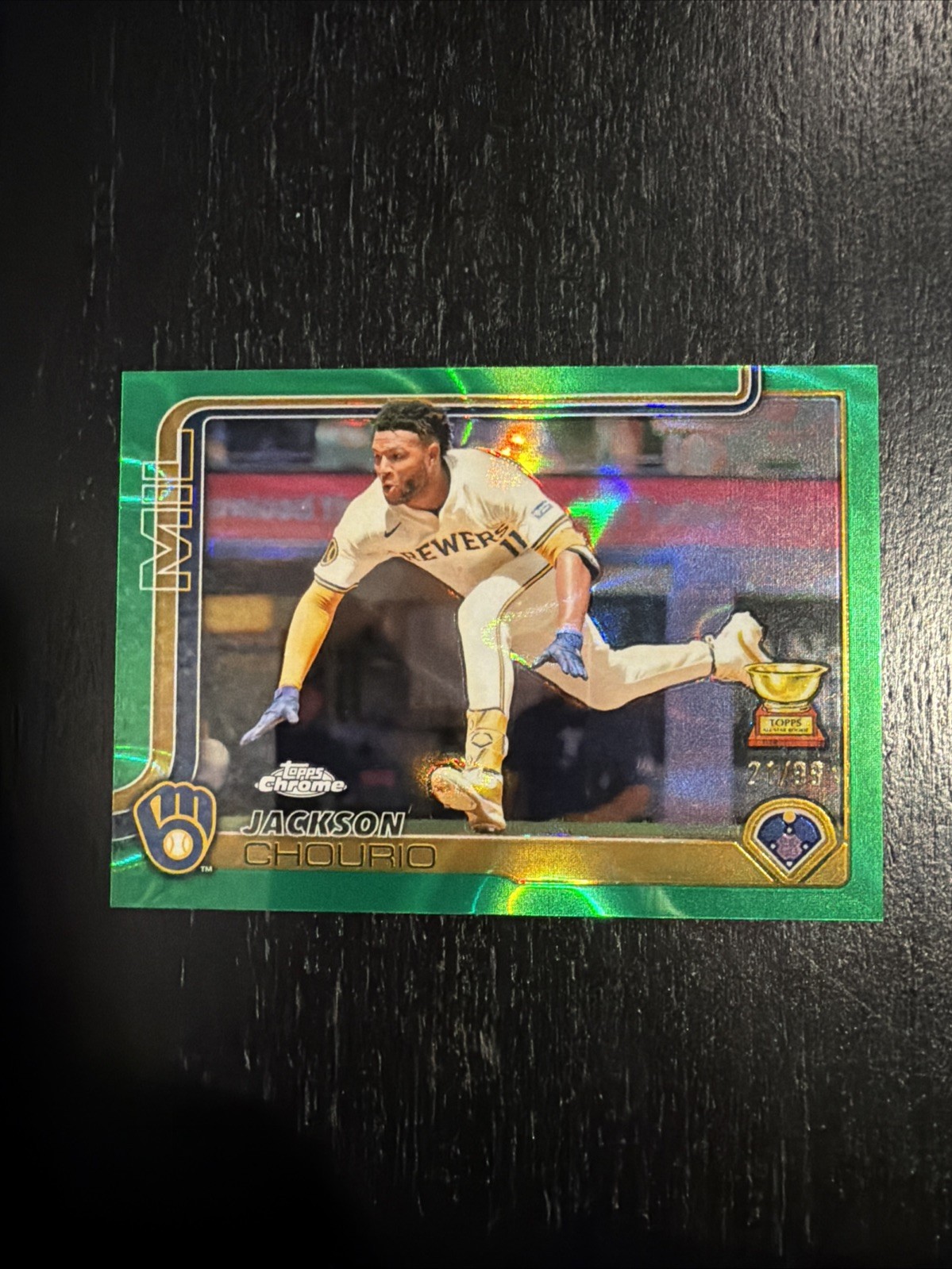 2025 Topps Chrome - Jackson Chourio #262 Green Refractor 21 /99 Brewers