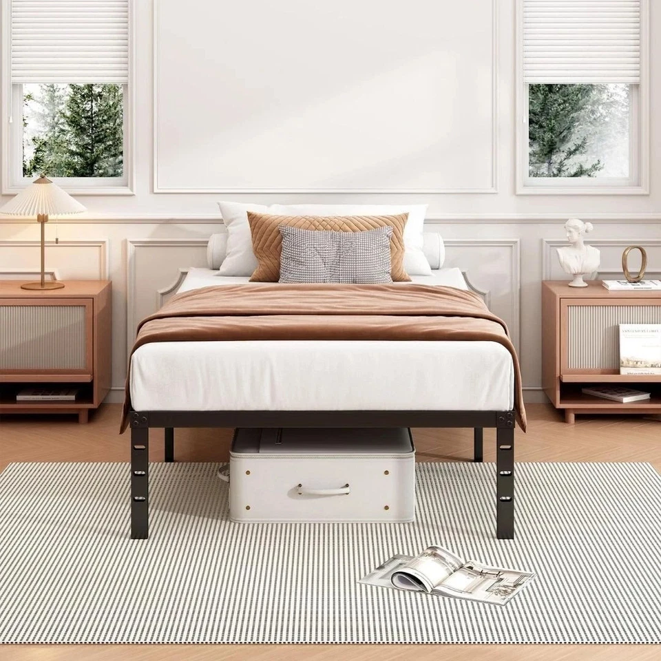 Marco de cama doble de metal negro de 14" - Plataforma de alta resistencia Foto 4 de 4