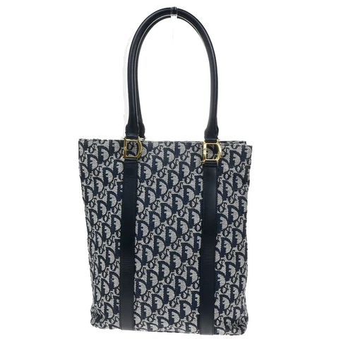 Sac bandoulière CHRISTIAN DIOR logo motif trotteur toile cuir bleu GHW 18RL057