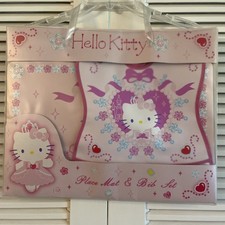Vintage Sanrio 2004 Hello Kitty Vinyl Place Mat Bib Set New In Package Vintage Sanrio 2004 Hello Kitty Vinyl Place Mat Bib Set New In Package