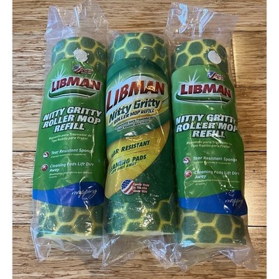NEW Lot of 3 Libman Nitty Gritty 10'' in. Sponge Roller Mop Pad Refills 02011