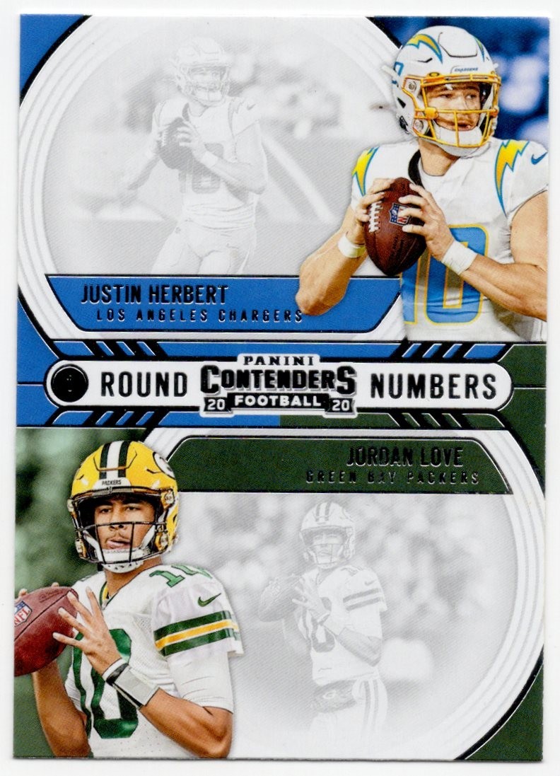 2020 Panini Contenders JUSTIN HERBERT / JORDAN LOVE RC ROUND NUMBERS ROOKIE!