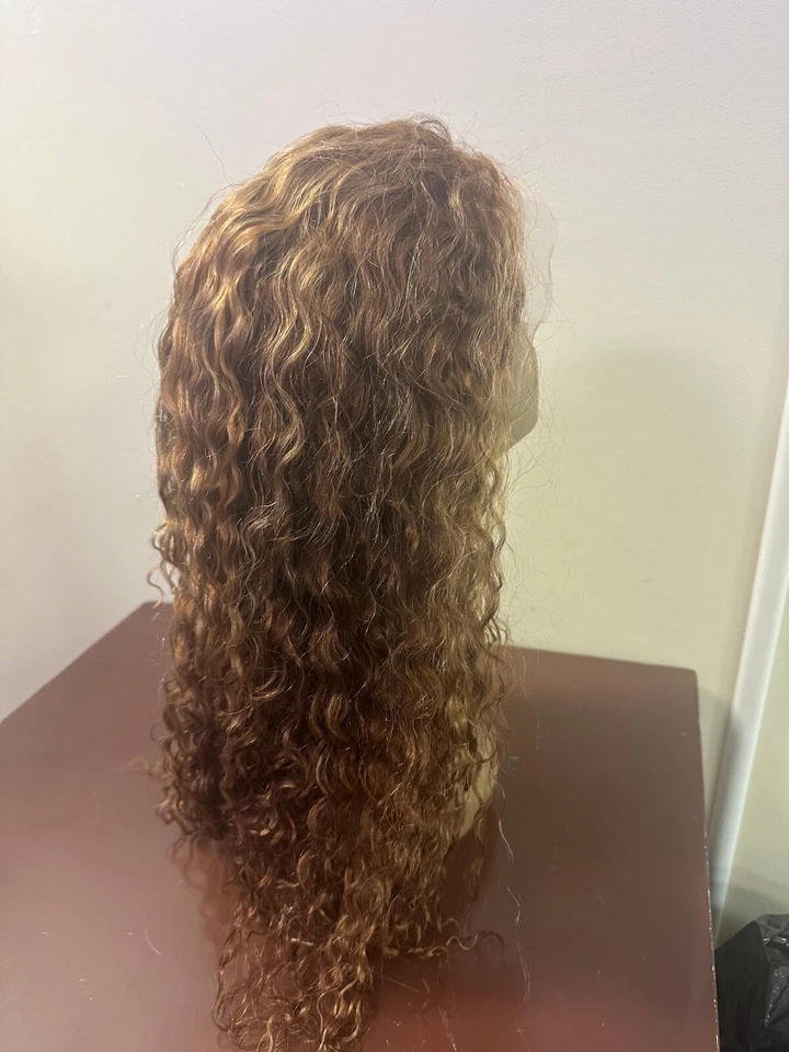 Peluca de cabello humano Highlight Full Frontal HD encaje oro amarillo natural 20 pulgadas N246 Foto 2 de 4