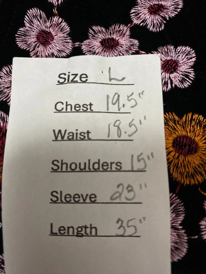 Mini Vestido Campesino Floral Bordado Terciopelo Negro Grunge Caprichoso Talla L Dobladillo de Encaje Foto 2 de 4