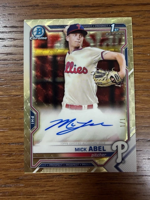 2021 Bowman Chrome Mick Abel 1st Bowman Auto 1/1 Gold Mojo Superfractor Phillies
