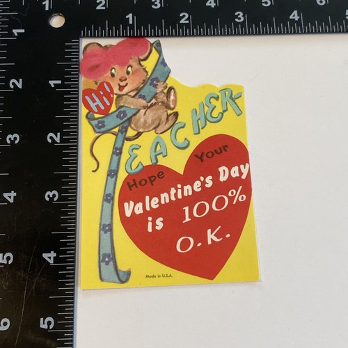 Biglietto San Valentino Vintage Made In USA Insegnante Topo INUTILIZZATO - Foto 3 di 3