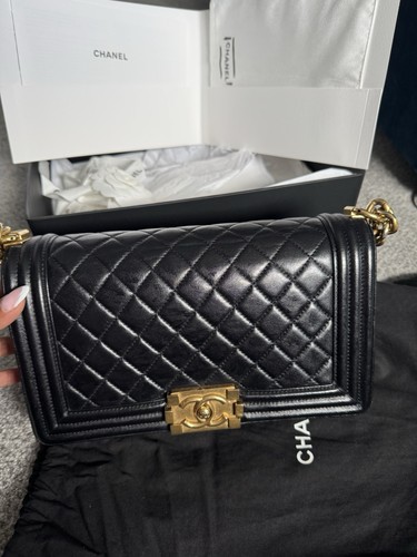 Chanel Medium Boy Crossbody Shoulder Bag Lambskin Leather Black