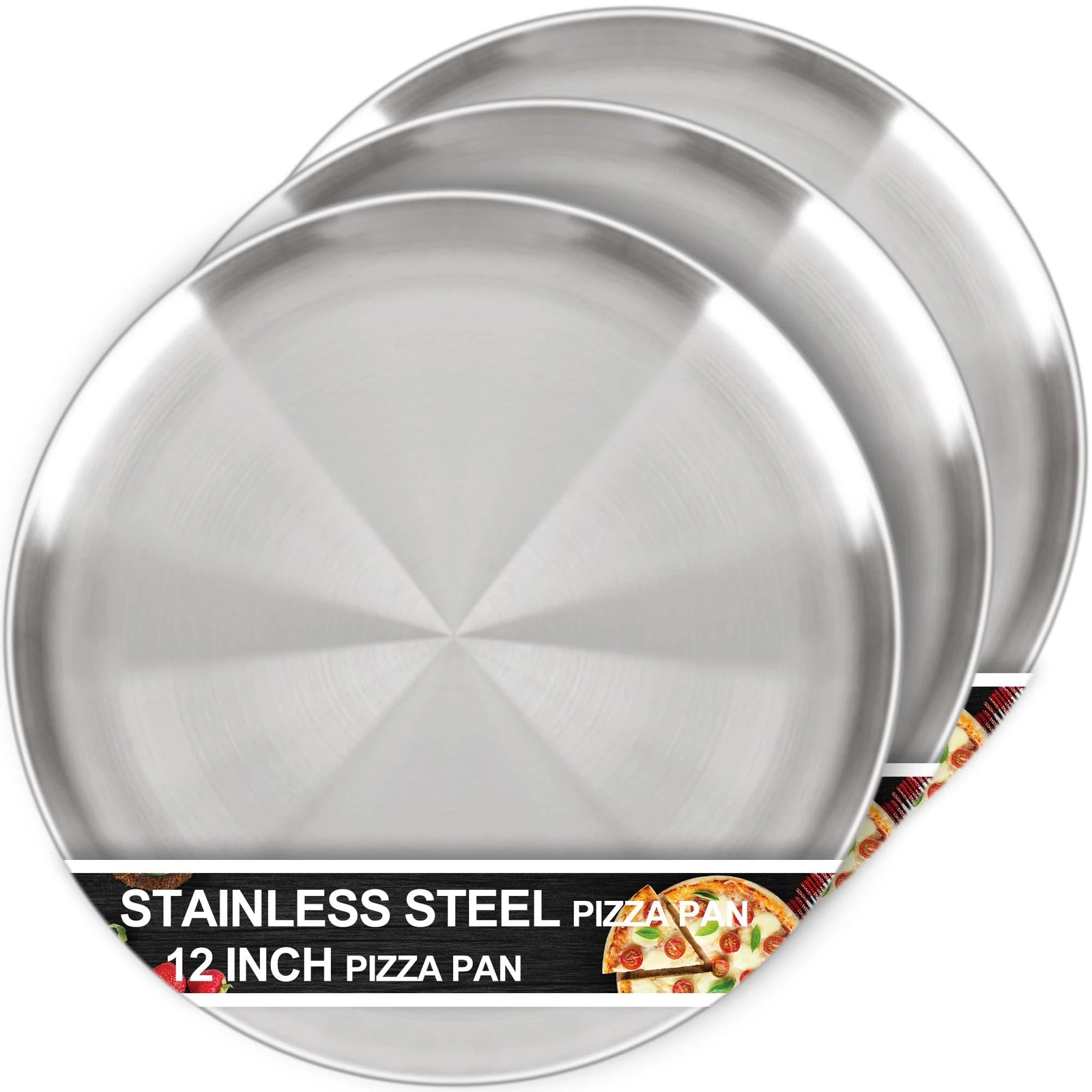 12 Inch Stainless Steel Round Pizza Pan Set of 3 Pizza Tray for Oven Baking
