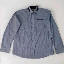 Connor Men's Shirt Size L Regular Fit Blue Gingham Check Long Sleeve Stretch