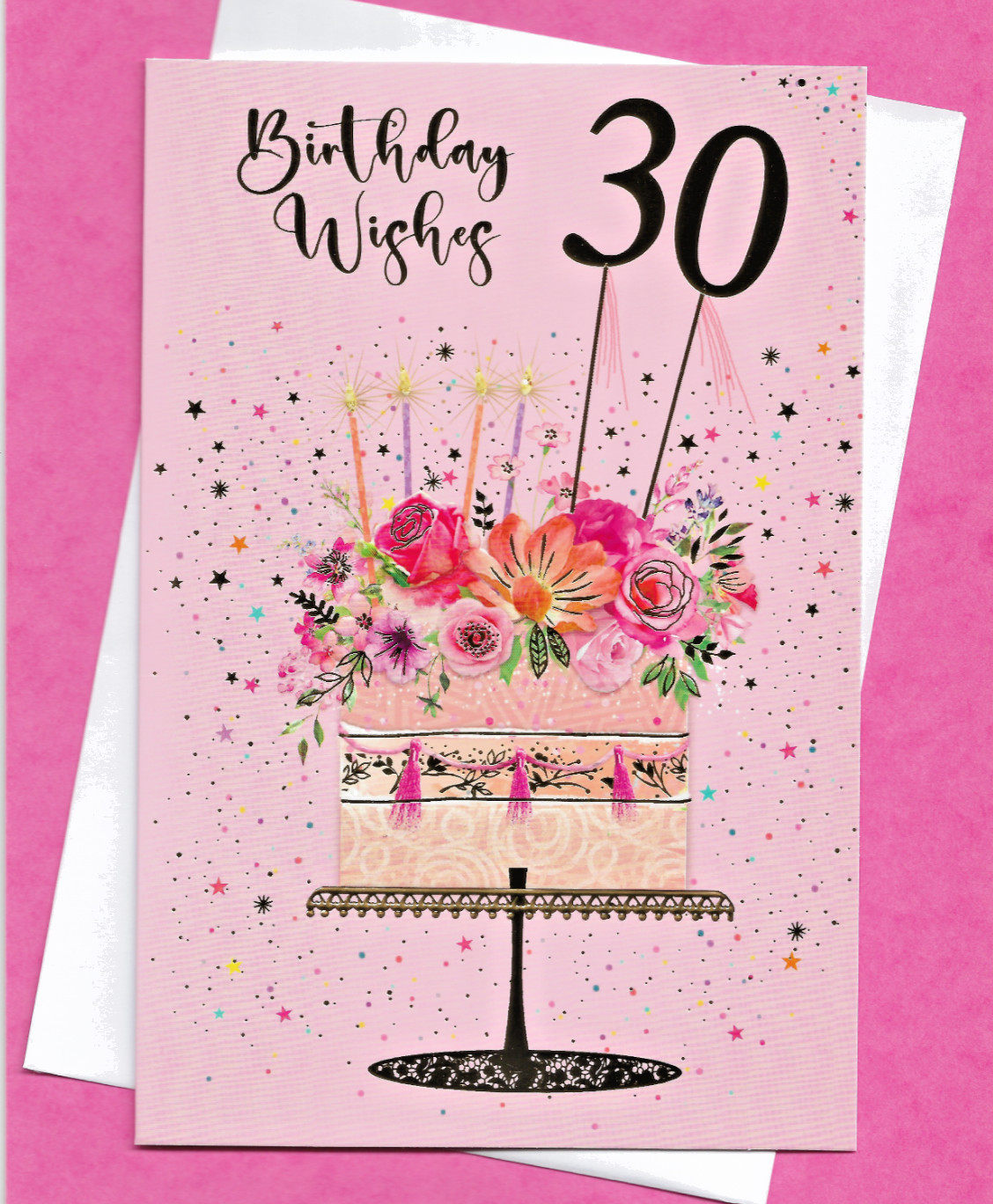 30 Birthday Wishes Card 9""x6"" 30Th Thirty Years Old Cake Female Woman Lady