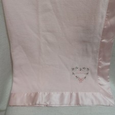 VTG Pink Baby Blanket 100 Cotton, Satin Border, 38x29 Inches, Stacy Claire Boyd