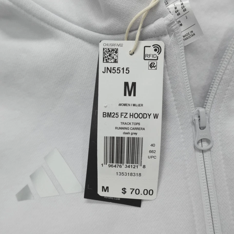 Chaqueta con capucha Adidas Boston Marathon 2025 cremallera completa para mujer talla M gris tablero Foto 3 de 4