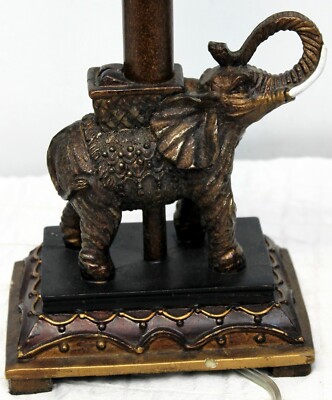 Elephant Tall Table Accent Lamp Resin Bronze Colored Metal Decorated