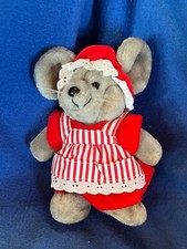 Vintage Dakin Small Gray Plush Mrs. Santa Claus Christmas Mouse Stuffed Animal  