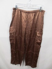 Victorias Secret Womens Pajama Pants Medium Brown Satin Pockets Elastic Waist