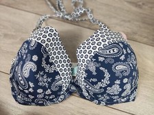 NEW Boux Avenue Blue Mix Nusa Paisley Plunge Bikini Top UK 32F & 34DD