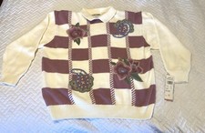 Alfred Dunner Vintage Grandma Cottage Core Floral Embroidered Knit Sweater L/XL