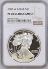 :2003-W S$1 AMERICAN EAGLE 1 OZ NGC PF 70 ULTRA CAMEO TOP POP HIGHEST GRADES