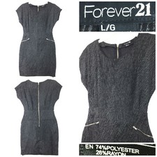 Forever 21 Womens Large (36 in Bust) Gray Striped Zip Trim Bodycon Dress
