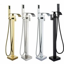 Floor Mounted Waterfall Bathtub Faucet Free Standing Tub Filler Tap W/Hand Spray