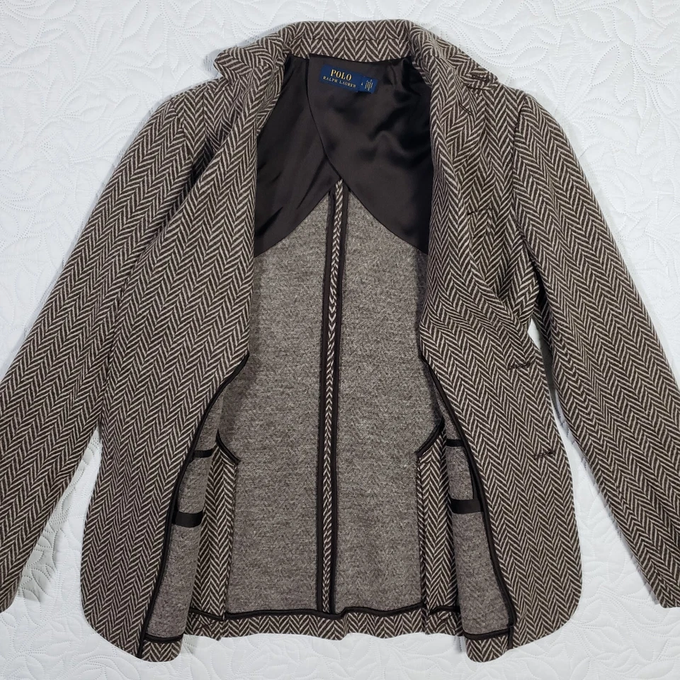 Blazer Polo Ralph Lauren espiga para mujer 4 marrón tostado algodón lana dos botones Foto 3 de 4