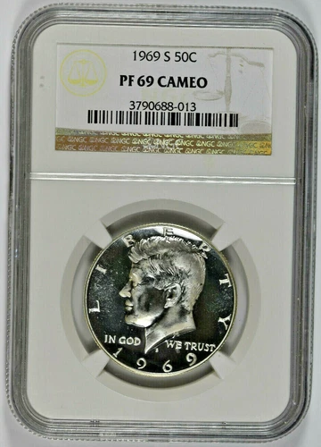 1969-S NGC PF69 CAMEO Kennedy Silver Half Dollar - Price Guide $105