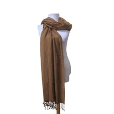 BIJOUX TERNER Brown Fringe Trim LARGE Pashmina Wrap Scarf 83" x 32"