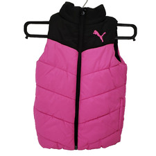 Puma Puffy Vest Pink Girls Size 2XS XXS 3 - 4 Full Zip Black Sides Pockets