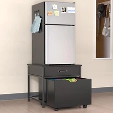 Mini Fridge Stand with Storage, Heavy Duty Fridge Table with Rolling Cabinet