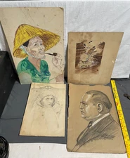 Lot 4 OLD 1922 1941 Art work drawings Charcoal Pencil Watercolor W.P. TATE Waddy