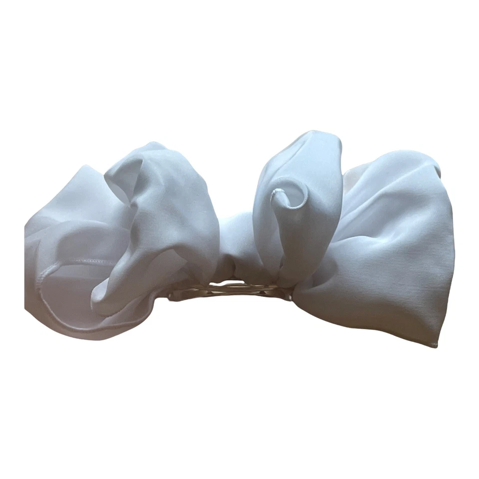 Clip de moño de pelo años 80 pasador tela blanca 7,5" accesorio de boda nupcial vintage Foto 3 de 3