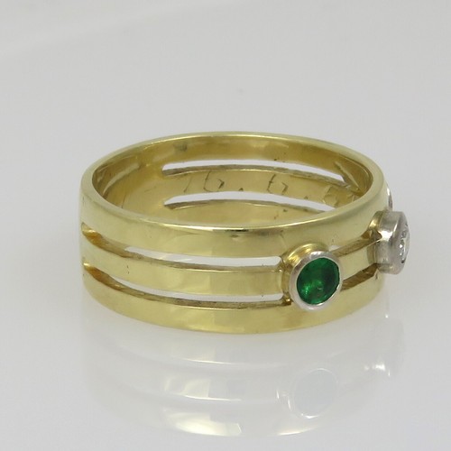 Vintage 585er Goldring mit einem Brillant und Smaragden, ca. Gr. 53 (0351EB) - Bild 3 von 7