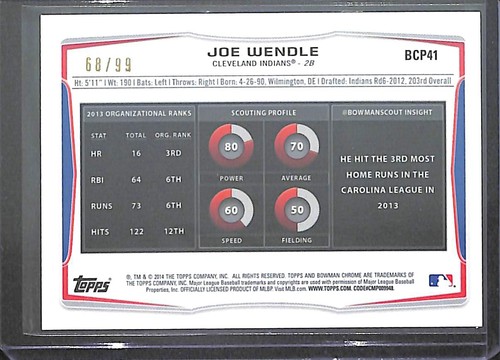 2014 Bowman Chrome Bubble Refractor #BCP41 Joe Wendle No 68 of 99 - 第 2/2 張圖片