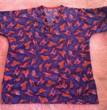Scrub Top, Large, Custom Made, Red Hat, Free Shipping