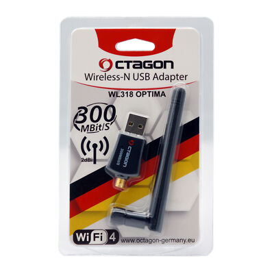 Octagon WL318 Optima 300 MBit/s USB 2.0 WLAN-Adapter mit Antenne Schwarz