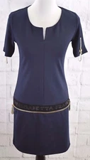 Elisabetta Franchi By Celyn b. Gold Label Sheath Dress Navy Zippers Jewels Sz 36