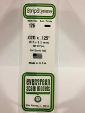 Evergreen # 126 Styrene Strip .020" Thick - 14" Long; pkg(10) x .125"A Scale MIB