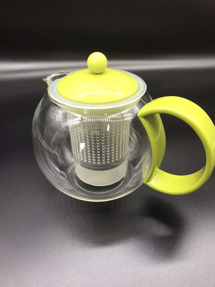 Bodum Teapot Tea Infuser Assam Clear Glass Green Handle & Lid Plastic Filter - Image 3 of 4