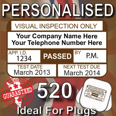 JAMES LABELS 520 Personalised VISUAL INSPECTION PAT Test Testing Labels / Stickers