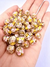 82 Pcs Yellow Pink Cherry Blossom Lampwork Round Beads 8mm Jewelry Making G