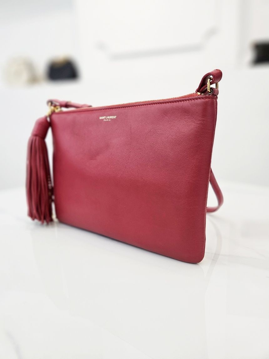 Borsa a tracolla Saint Laurent in pelle reale Monogram Naste rossa 412674 117804442