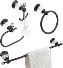 Black Crystal Bathroom Hardware Adjustable 24 Inch Towel Bar Set Toilet Paper