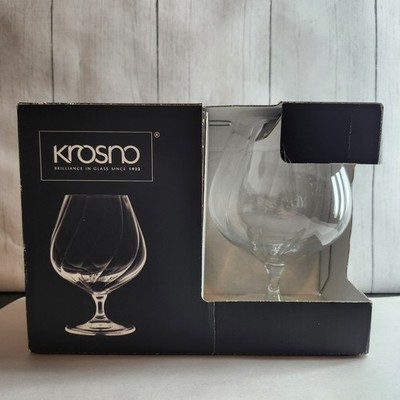Set Of 2 KROSNO POLAND Optic Swirl Heavy Clear Snifter Glasses For Brandy