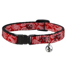 Cat Collar Breakaway with Bell Paisley Red/White NARROW Fits 8.5-12"