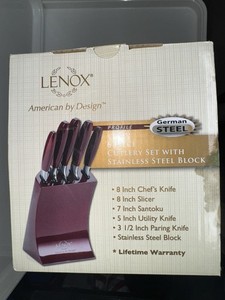 Lenox Profile Series German Steel (6) Pc. Ruby Red Knife Set With Block. New.
