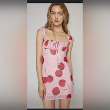 Kimchi Blue Urban Outfitters UO cherry print Bianca Mesh pink Mini Dress Size XS