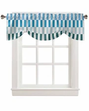 Tie Up Valance for Windows Stripes Lines Curtains 12"W x 42"L (Pack of 1) Blue