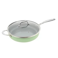 Goodful Ceramic Nonstick 4 Quart Deep Sauté Pan with Lid Sage Green GZE09-P064