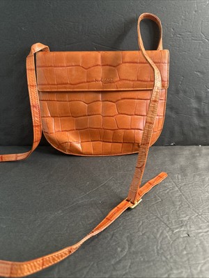 Medici Leather Croco Print Cross Body Purse Handbag Bag Brown