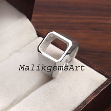 Emerald Cut Semi Mount Ring 925 Sterling Silver Bezel Setting Men's Mount Ring